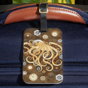 Octopus Steampunk Surreal Retro Style Opmerking Bagagelabel