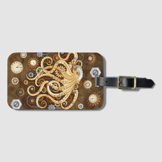 Octopus Steampunk Surreal Retro Style Opmerking Bagagelabel (Voorkant (horizontaal))