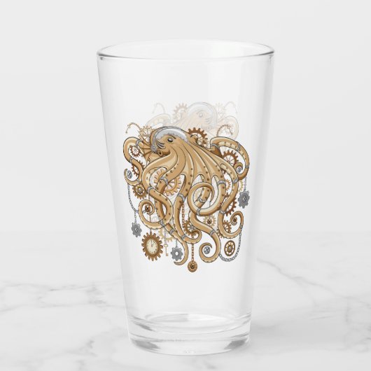 Octopus Steampunk Surreal Retrostijlmachine Glas (Achterkant)