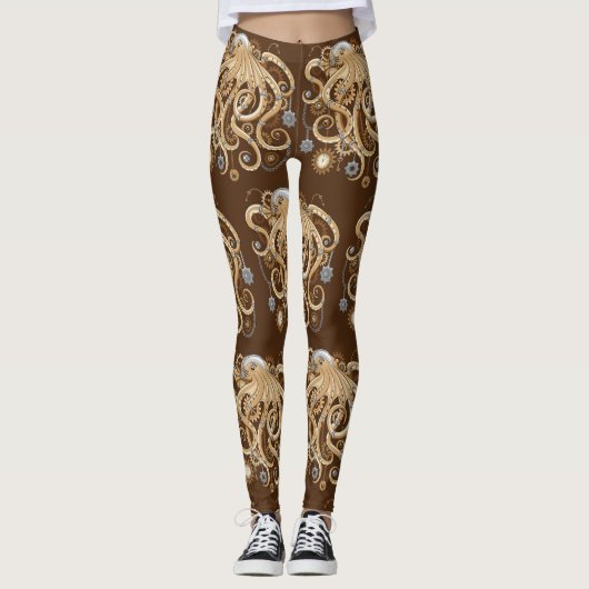 Octopus Steampunk Surreal Retrostijlmachine Leggings (Voorkant)