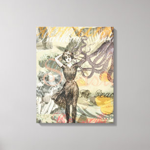 Octopus Strand Antieke Kust Steampunk Canvas Afdruk