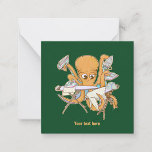 Octopus strijken, overweldigd door klusjes. notitiekaartje