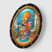 Octopus sur les toilettes Horloge amusante (Angle)