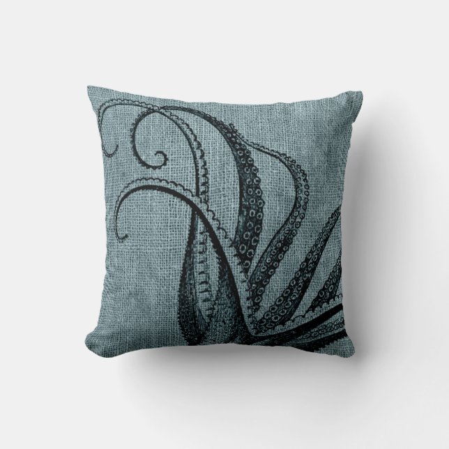  Octopus Tentacles Black Blue Grey Kussen (Voorkant)