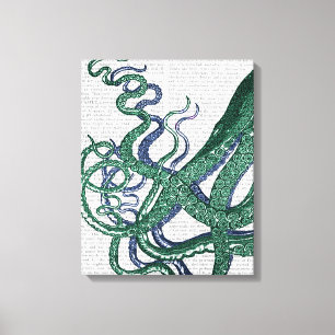 Octopus Tentacles Green en Blue Canvas Afdruk