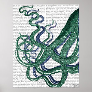 Octopus Tentacles Green en Blue Poster