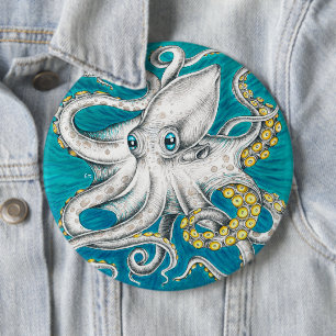 Octopus Tentacles Groene blauwgroen inkt Ronde Button 6,0 Cm