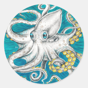 Octopus Tentacles Groene blauwgroen inkt Ronde Sticker