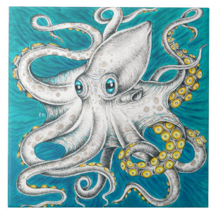 Octopus Tentacles Groene blauwgroen inkt Tegeltje