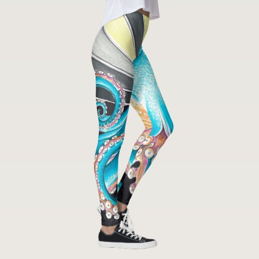 Octopus Tentacles Kraken Retro Stripe Ink Leggings (Rechts)