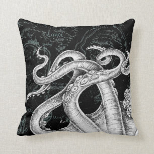 Octopus Tentacles  Map Black Kussen