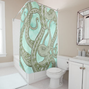 Octopus Tentacles over groene Waterverf Douchegordijn