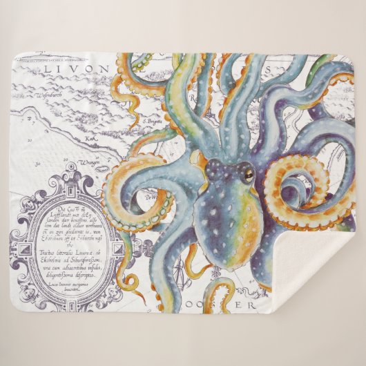 Octopus Tentacles Steel Blue  kaart Chic Sherpa Deken (Voorkant (horizontaal))