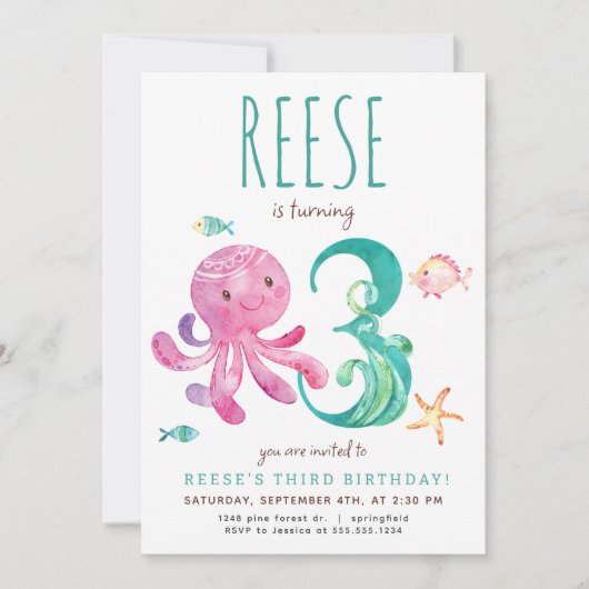 Octopus troisième invitation anniversaire (Devant)