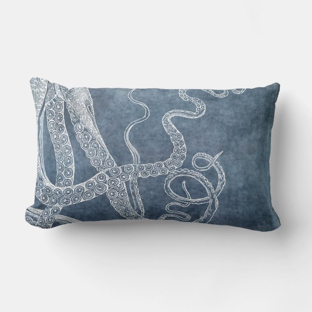 Octopus Twilight Blue Denim Waterverf Art Kussen (Voorkant)