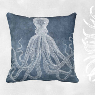 Octopus Twilight Blue Denim Waterverf Kussen