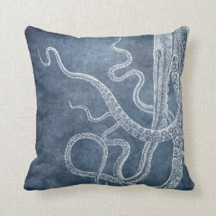 Octopus Twilight Blue Denim Waterverf Kussen