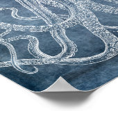 Octopus Twilight Blue Denim Waterverf Poster (Hoek)