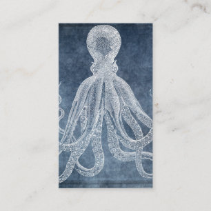  Octopus Twilight Blue Denim Waterverf Visitekaartje