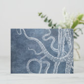 Octopus - Twilight Blue Faded Denim Waterverf Art Kaart (Staand voorkant)