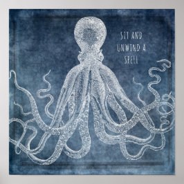  Octopus Twilight Blue Waterverf Quote Poster