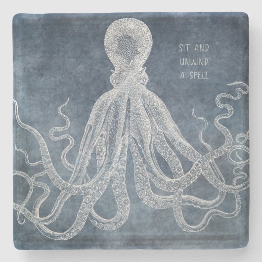 Octopus Twilight Blue Waterverf Quote Stenen Onderzetter (Voorkant)