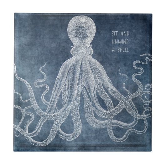  Octopus Twilight Blue Waterverf Quote Tegeltje (Voorkant)