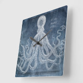  Octopus Twilight Blue Waterverf Quote Vierkante Klok (Hoek)