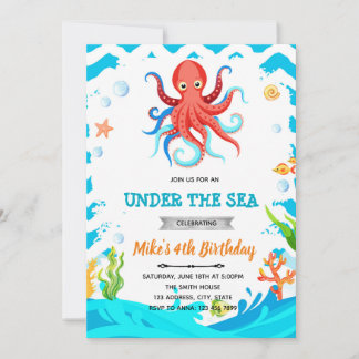 Octopus verjaardagsuitnodiging kaart