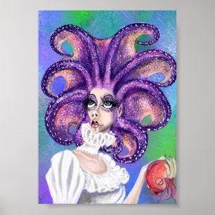 Octopus Vrouw en Goudvis Poster - Schilderij