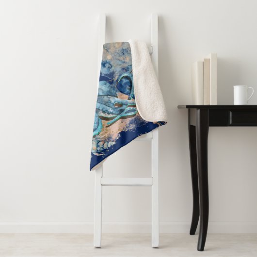 Octopus waterverf oceaan leven marine oranje goud sherpa deken (In situ)