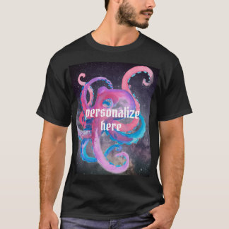 octopus waterverf oceaan roze blauw t-shirt