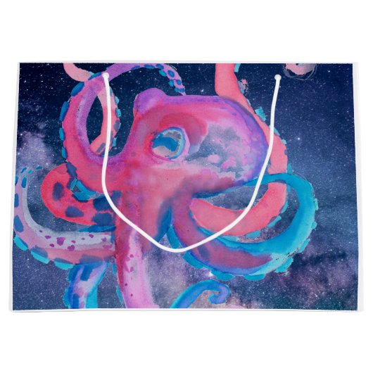 octopus waterverf oceaanroze groot cadeauzakje (Voorkant)