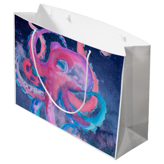 octopus waterverf oceaanroze  groot cadeauzakje (Achterkant Gekanteld)