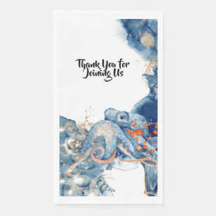 Octopus waterverf oceandieren blauw oranje chic servet