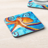 Octopus waterverf onder zee kunst bier onderzetter (Linkerzijde)