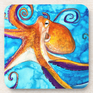 Octopus waterverf onder zee kunst bier onderzetter