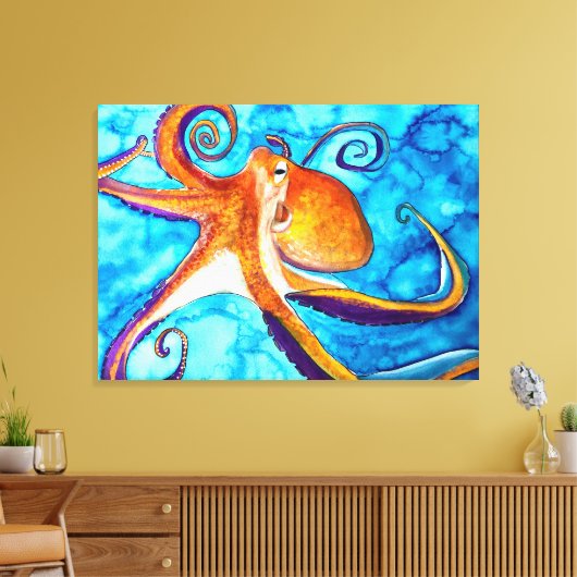 Octopus waterverf onder zee kunst canvas afdruk (Insitu (Woonkamer))