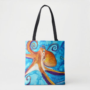Octopus waterverf onder zee kunst draagtas