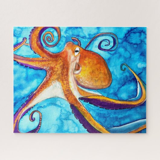 Octopus waterverf onder zee kunst legpuzzel (Horizontaal)