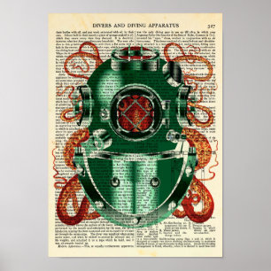 Octopus Wearing Helmet nieuwsgierigheid Poster