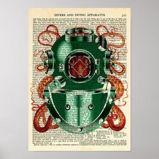 Octopus Wearing Helmet nieuwsgierigheid Poster (Voorkant)