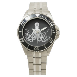  Octopus White op zwart Horloge