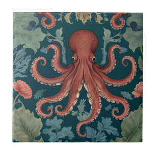 Octopus William Morris stijl Zee Ocean Marine Tegeltje