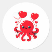Octopus With Heart Lloons Adorable Valentines Day  Ronde Sticker (Voorkant)