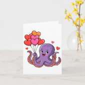Octopus With Heart Lloons Valentine Day  Kaart (Gele Bloem)