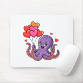 Octopus With Heart Lloons Valentine Day  Muismat (Met muis)