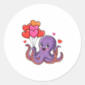 Octopus With Heart Lloons Valentine Day  Ronde Sticker (Voorkant)