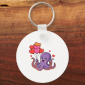 Octopus With Heart Lloons Valentine Day  Sleutelhanger (Voorkant)