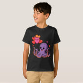 Octopus With Heart Lloons Valentine Day T-shirt (Voorkant volledig)